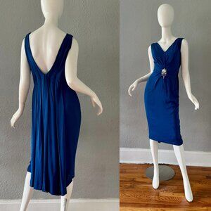 Vintage 50s 60s Blue Glam CEIL CHAPMAN Cocktail Designer Dress XS
